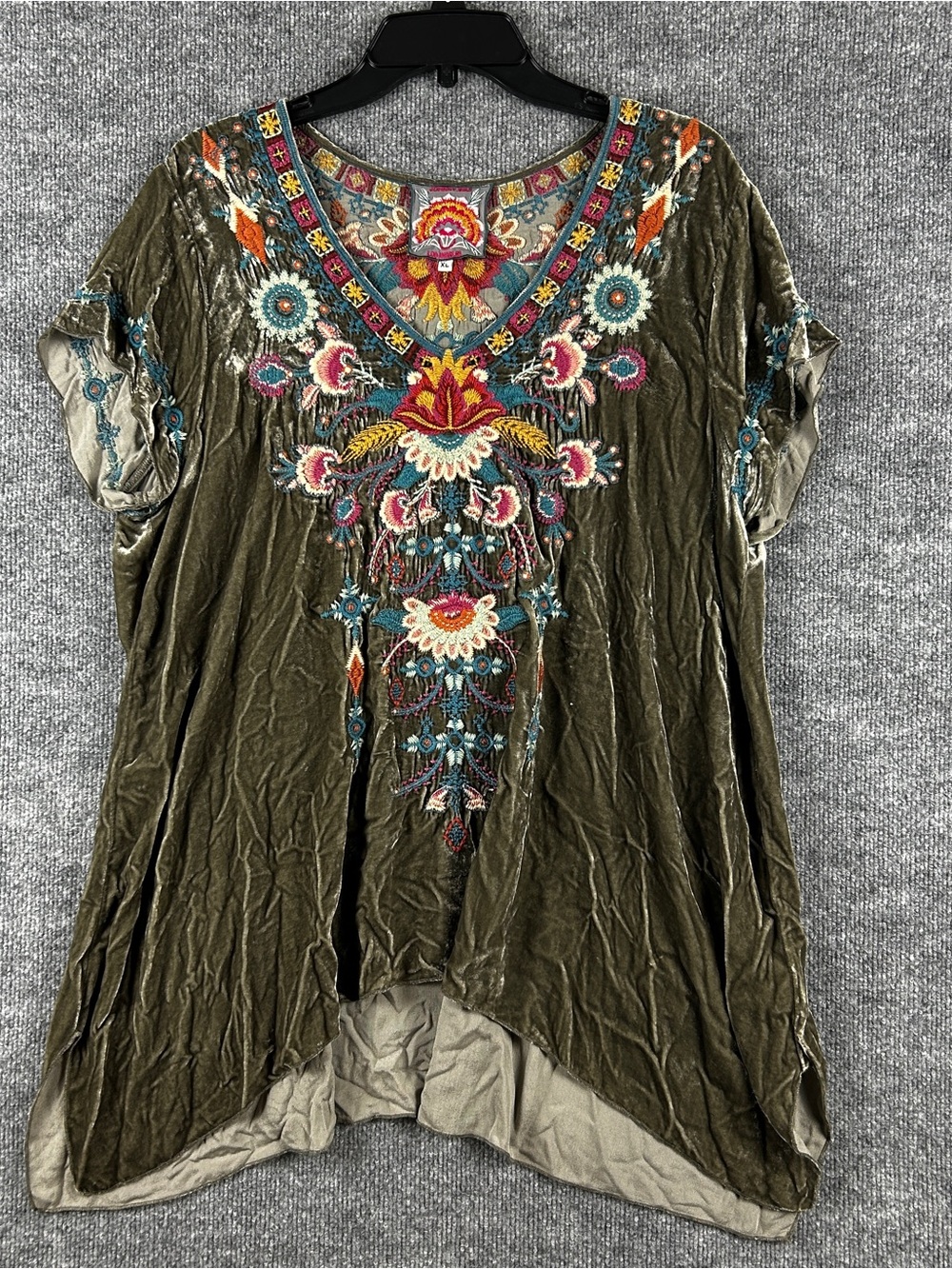 Stunning Johnny Was Los Angeles crushed silk velvet embroidered tunic top boho